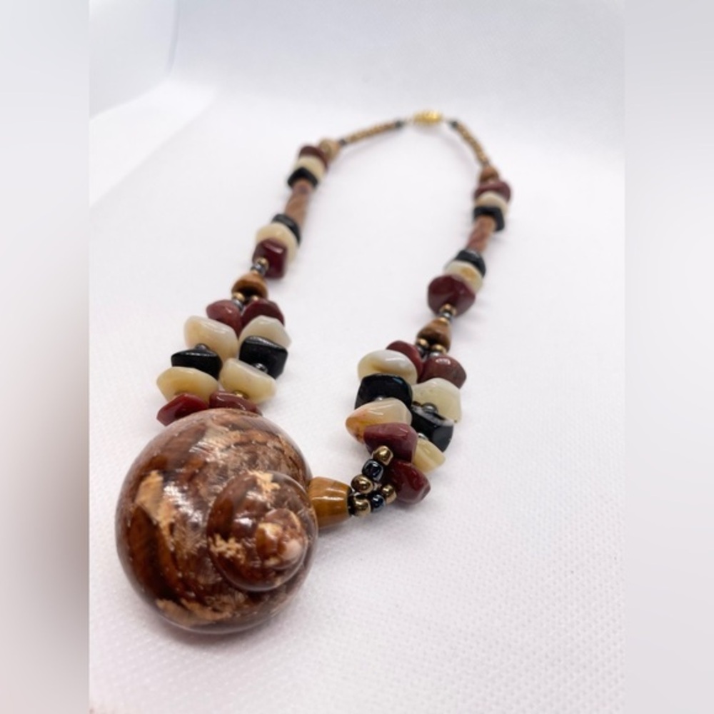 Vintage REAL stone, bead, & shell necklace! Perfect with linen summer styles.